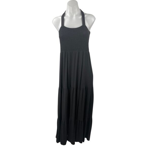 Ann Taylor Loft Women's Black Sleeveless Smocked Tiered Maxi A-Line Tank Dress M - Picture 1 of 5